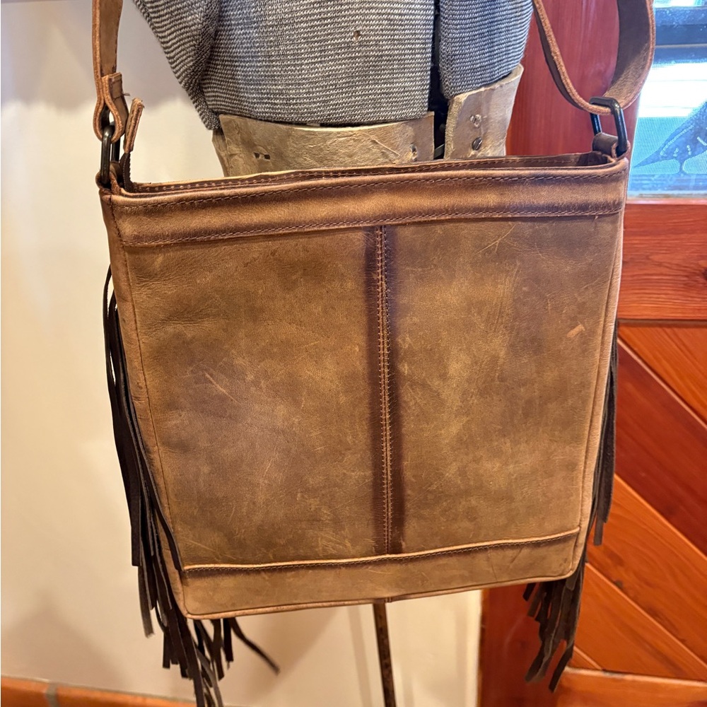 STS Ranchwear Brown and Black Cowhide Fringe Shoulder Bag - Picture 5 of 11